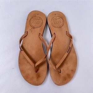 Reef Tan Brown Leather Uptown Thong Flip Flop Womens Flat Comfort Sandals Size 7